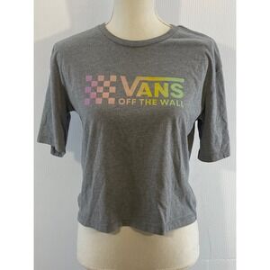 Vans Off The Wall Graphic T Shirt Gray Rainbow Checkered Logo Women's Small